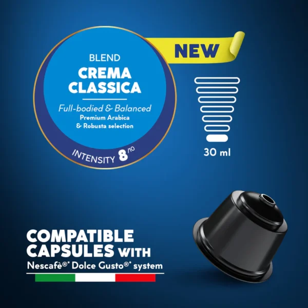 16کپسول جدید کرما کلاسیکا، سازگار با دستگاه‌های قهوه‌ساز ®Nescafè* Dolce Gusto®*
